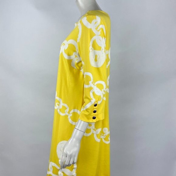 Lilly‎ Pulitzer Jonah Shift Dress Women L 3/4 Sleeve Stretch Yellow Chain Key